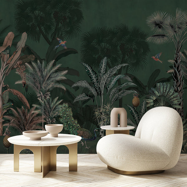 Dark Green Tropical Jungle Wall Mural AM184