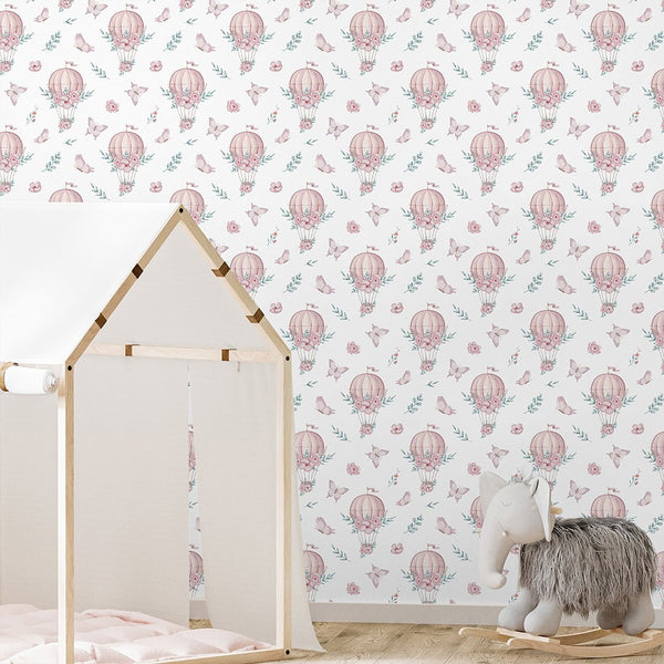 Pink Tiny Hot Air Balloon Wallpaper A053 - CostaCover-Peel and stick Removable Wallpaper-Abstract-abstract wall art-accent wallpaper