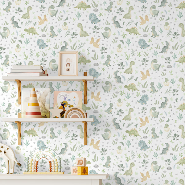 Dinosaur Floral Nursery Wallpaper L141