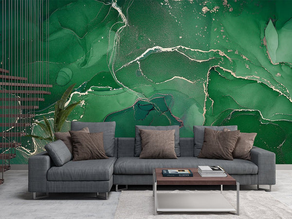 Green Watercolor Ink Wall Mural CCM026 - CostaCover - Peel and stick Removable Wallpaper - accent wallpaper - adhesive wallpaper - bedroom interior