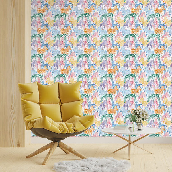 Colorful Zebra Wallpaper CC291 - CostaCover - Peel and stick Removable Wallpaper - abstract wallpaper - accent wallpaper - adhesive wallpaper