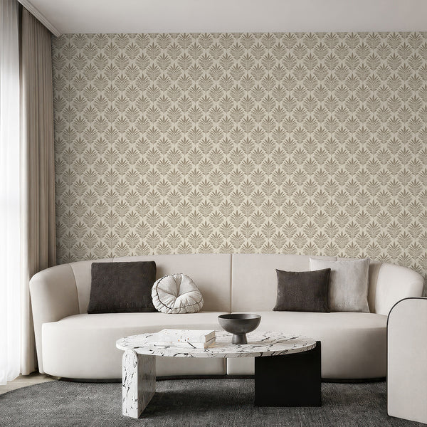 Beige Taupe Botanical Leaf Wallpaper L036