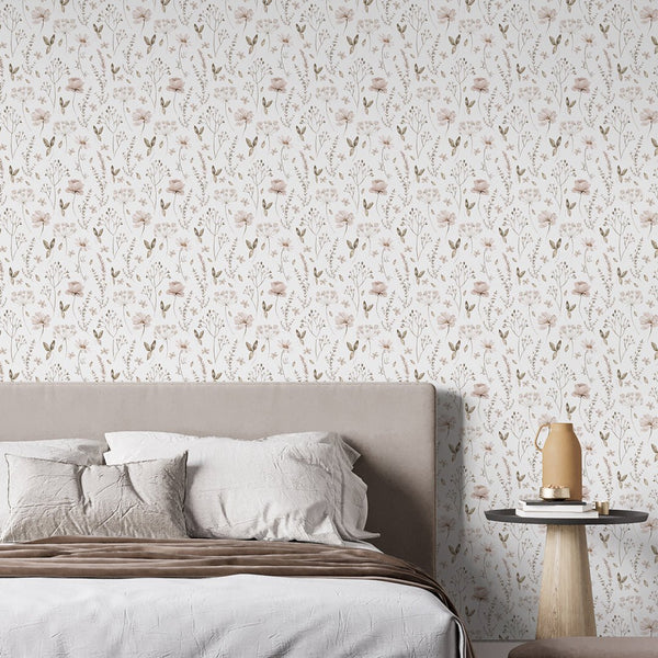Neutral Floral Bedroom Wallpaper S065 - CostaCover-Peel and stick Removable Wallpaper-accent wallpaper-adhesive wallpaper-bathroom wallpaper