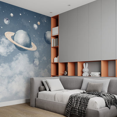 Blue Planets in Space Wall Mural SM091
