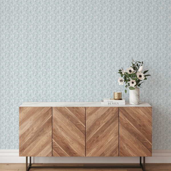 Dusty Blue Wildflowers Wallpaper L078