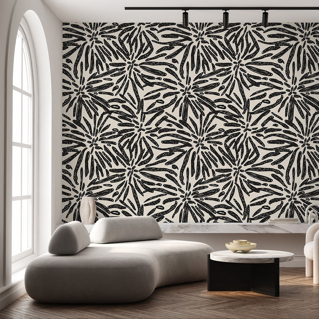 Black Beige Tribal Mudcloth Wallpaper W174