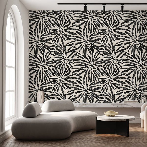 Black Beige Tribal Mudcloth Wallpaper W174