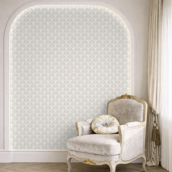 Neutral Beige Coastal Leaves Wallpaper L062