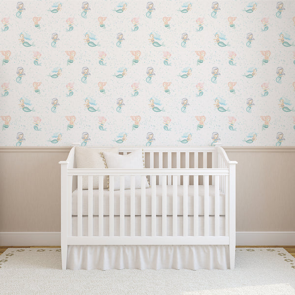 Blue Mermaid Nursery Wallpaper L137