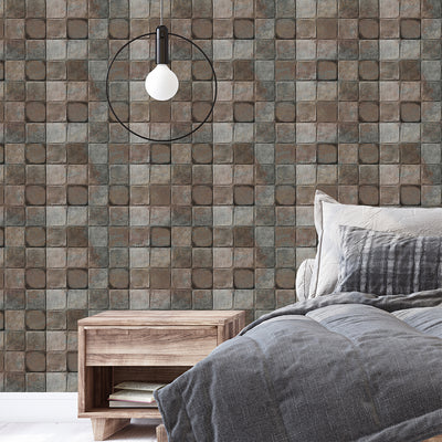 Brown Gray Square Stones Wallpaper A018