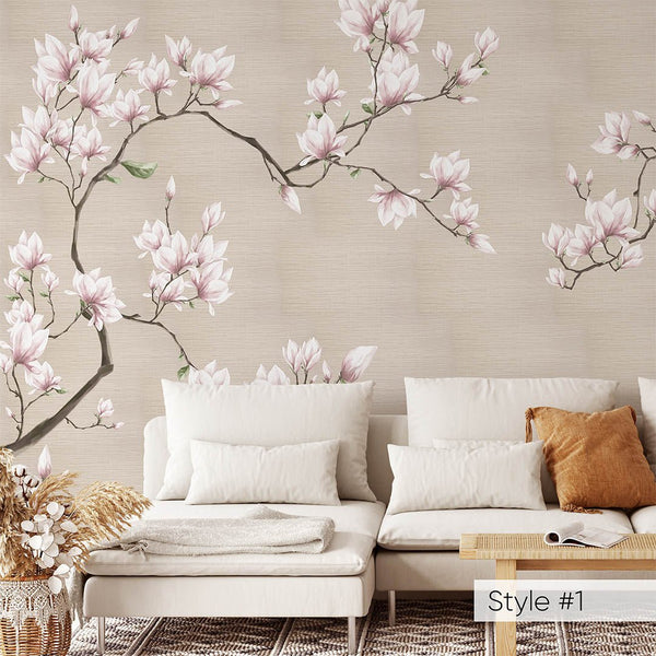 Blossom Sakura Grasscloth Wall Mural CG010 - CostaCover - Traditional Wallpaper - abstract wallpaper - bedroom wallpaper - beige wallpaper