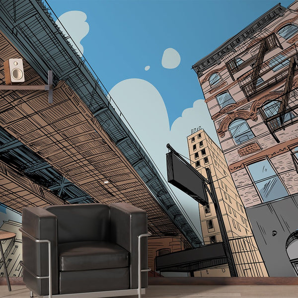 Street Bridge Comics Style Wall Mural CCM184 - CostaCover - Peel and stick Removable Wallpaper - Abstract - Abstract Labyrinth Lines - abstract lines