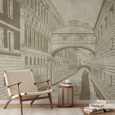 Beige Grey Vintage Streets Wall Mural CCM186