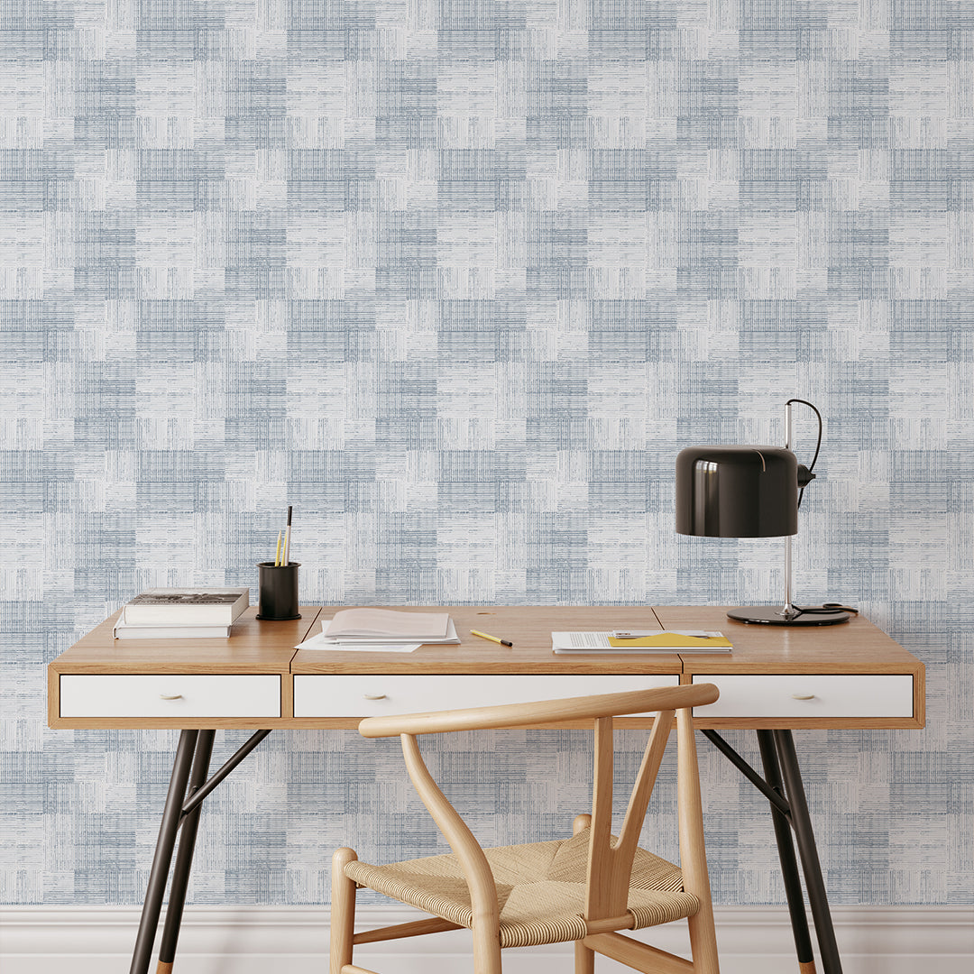 Soft Blue Checker Grasscloth Wallpaper CG025