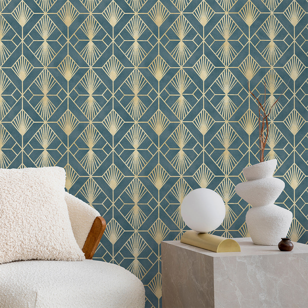 Blue Gray Art Deco Wallpaper CC335