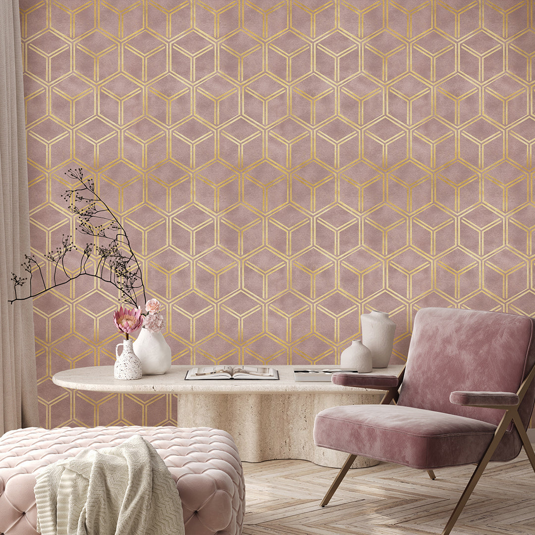 Blush Pink Сubes Art Deco Wallpaper CC327