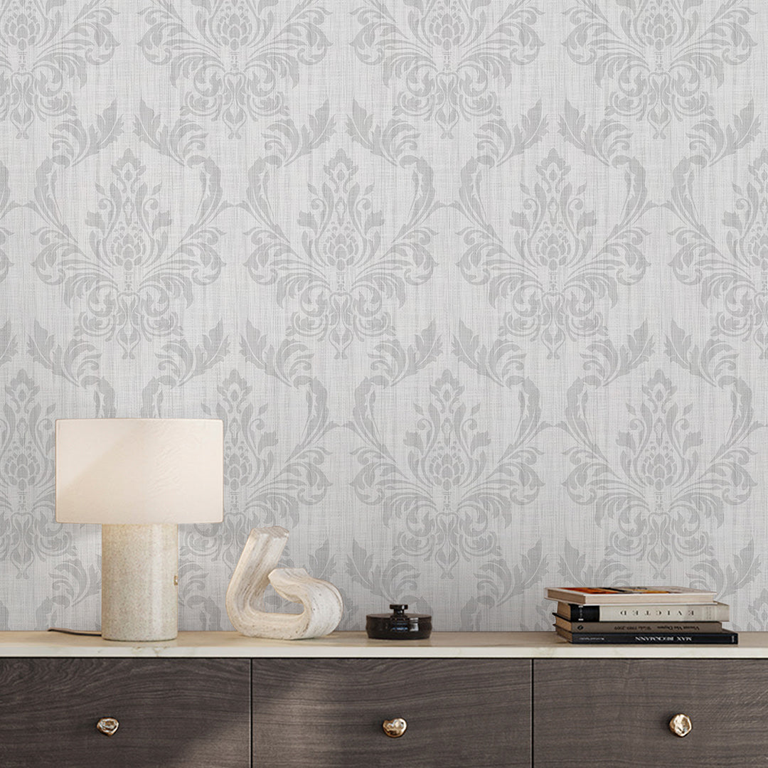 Gray Classic Damask Wallpaper A023