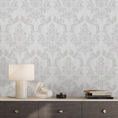 Gray Classic Damask Wallpaper A023