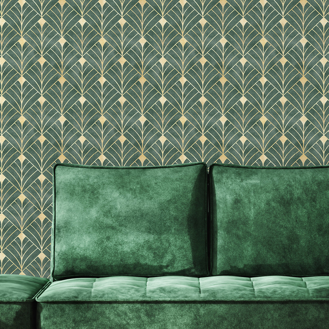 Green Art Deco Wallpaper CC336