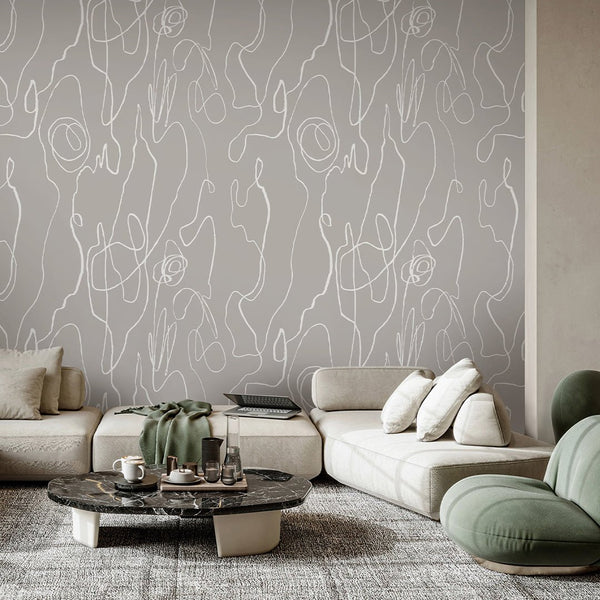 White & Gray Lines Wall Mural AM072 - CostaCover - Peel and stick Removable Wallpaper - about walls - Abstract - Abstract Labyrinth Lines