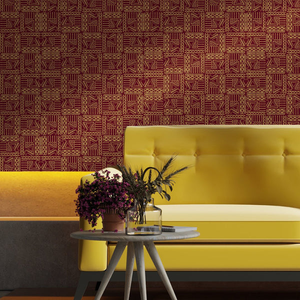 Burgundy African Symbols Wallpaper W164 - CostaCover - Peel and stick Removable Wallpaper - Abstract - Abstract Arch - abstract arches