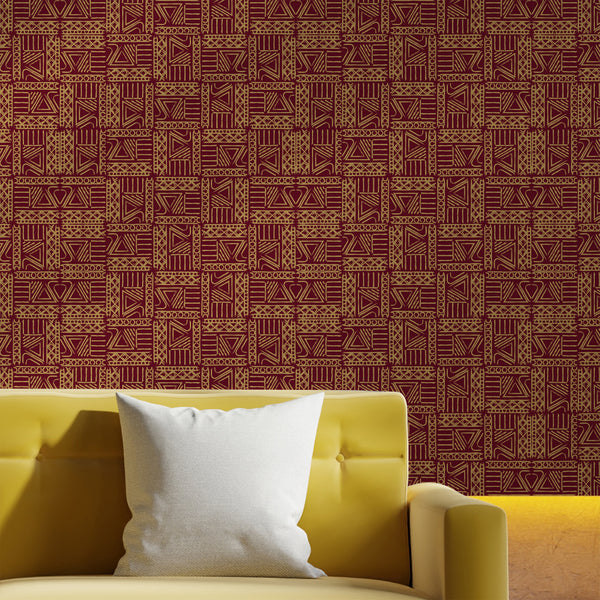 Burgundy African Symbols Wallpaper W164