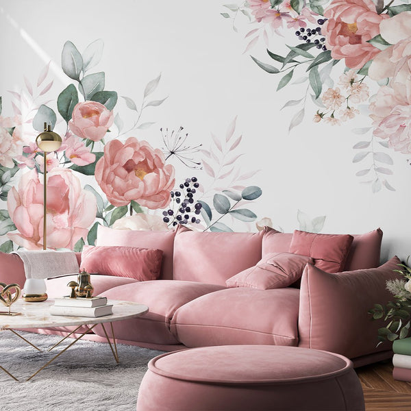 Soft Pink Flowers Bouquet Wall Mural SM029 - CostaCover - Peel and stick Removable Wallpaper - accent wallpaper - adhesive wallpaper - baby bedroom