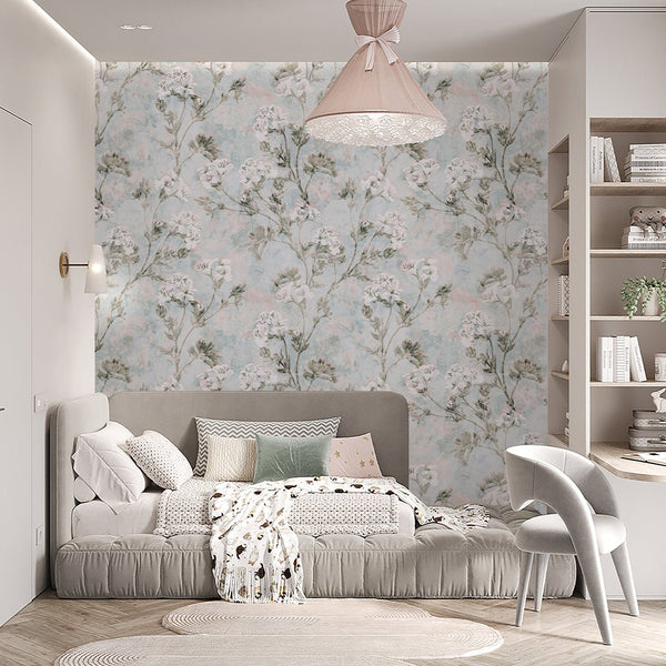 Blue Vintage Flowers Bouquet Wallpaper S075 - CostaCover - Peel and stick Removable Wallpaper - accent wallpaper - adhesive wallpaper - baby bedroom