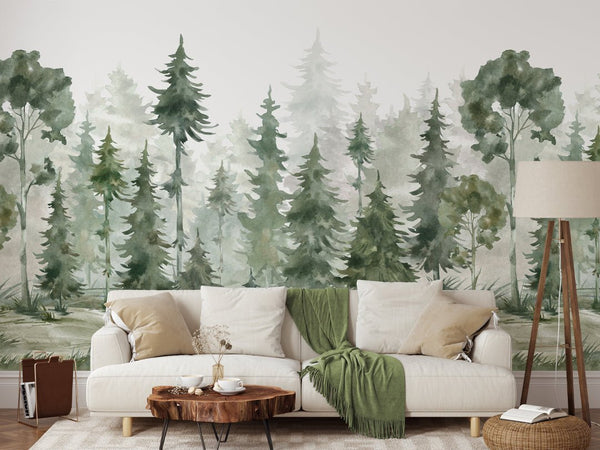 Watercolor Forest Wall Mural WM047 - CostaCover - Peel and stick Removable Wallpaper - abstract wallpaper - accent wallpaper - adhesive wallpaper