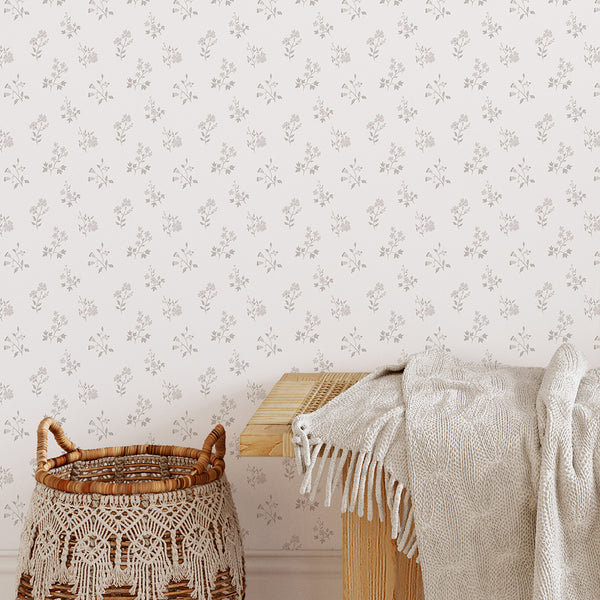 Neutral Farmhouse Floral Wallpaper CC369