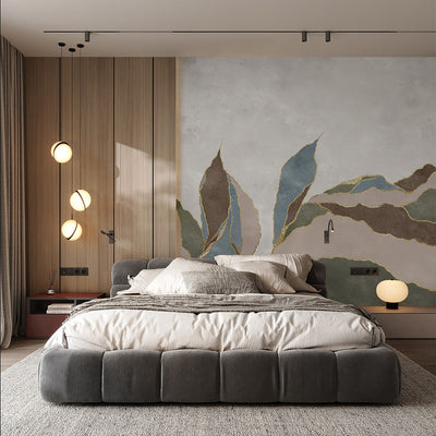 Green Brown Blue Abstract Leaf Wall Mural CCM212