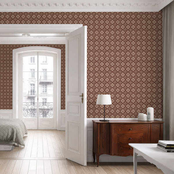 Terracotta Damask Medallion Wallpaper L083