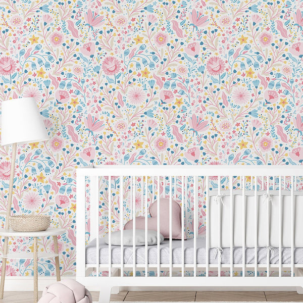 Pink Delicate Floral Wallpaper A057 - CostaCover-Peel and stick Removable Wallpaper-accent wallpaper-adhesive wallpaper-baby bedroom