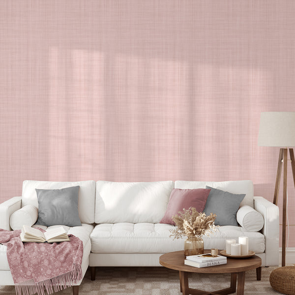 Peach Pink Linen Texture Wallpaper L046