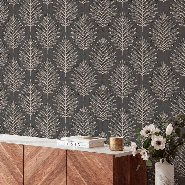 Dark Gray Palm Leaves Wallpaper L060