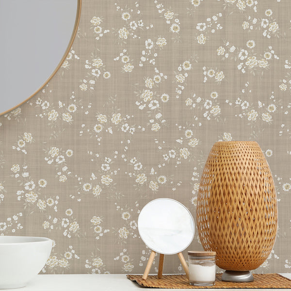Beige Floral Wallpaper W178
