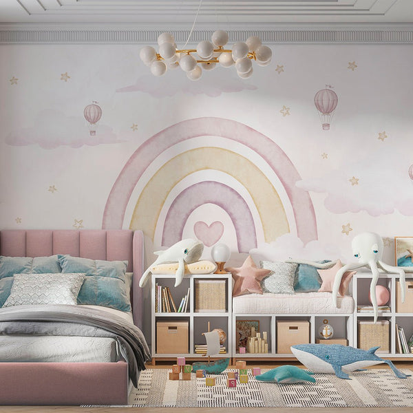 Pastel Pink Rainbow Wall Mural AM143 - CostaCover-Peel and stick Removable Wallpaper-accent wallpaper-adhesive wallpaper-baby bedroom