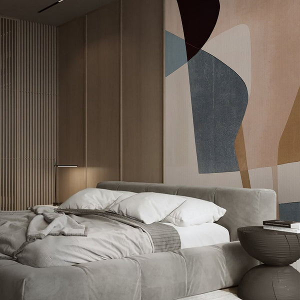 Beige Black Gray Shapes Wall Mural AM124 - CostaCover - Peel and stick Removable Wallpaper - Abstract - abstract mural - abstract paint