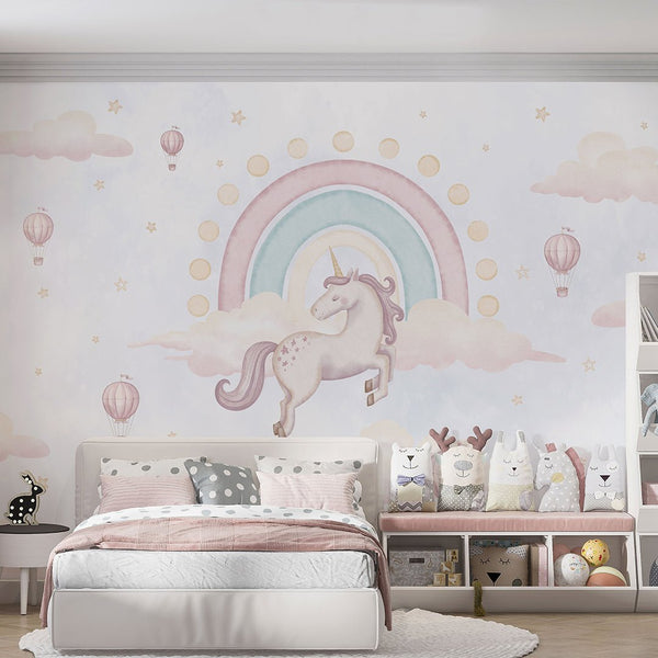 Unicorn & Rainbow Wall Mural AM136 - CostaCover-Peel and stick Removable Wallpaper-accent wallpaper-adhesive wallpaper-baby bedroom