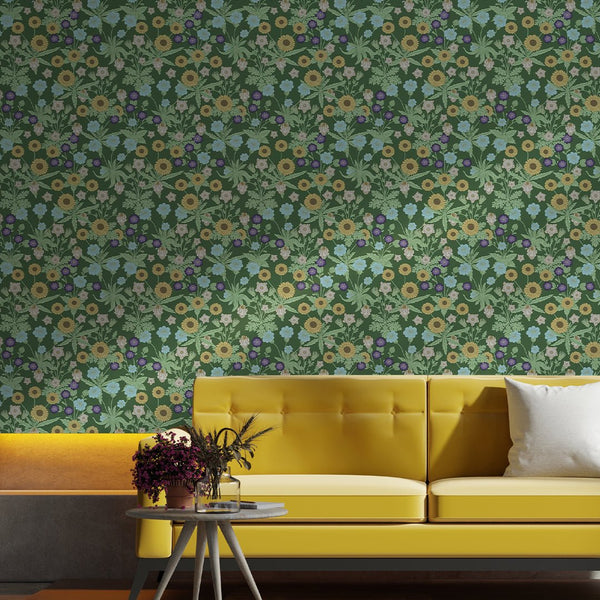 Colorful Wildflowers by Morris Wallpaper W128 - CostaCover - Peel and stick Removable Wallpaper - abstract floral - abstract wallpaper - accent wallpaper