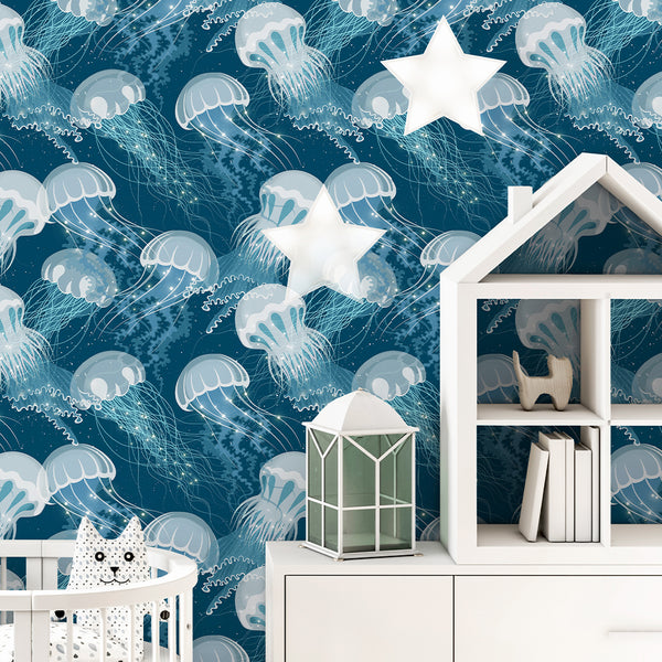 Neon Blue Jellyfish Wallpaper A111