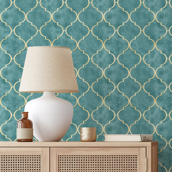 Turquoise Blue Art Deco Wallpaper CC329 - CostaCover - Peel and stick Removable Wallpaper - Abstract - abstract lines - abstract wall art
