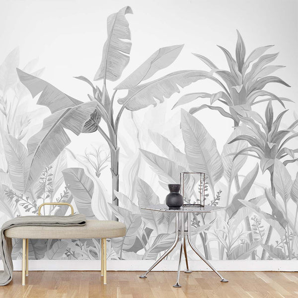 Black & White Palm Leaves Wall Mural CCM193 - CostaCover - Peel and stick Removable Wallpaper - abstract wallpaper - accent wallpaper - adhesive wallpaper