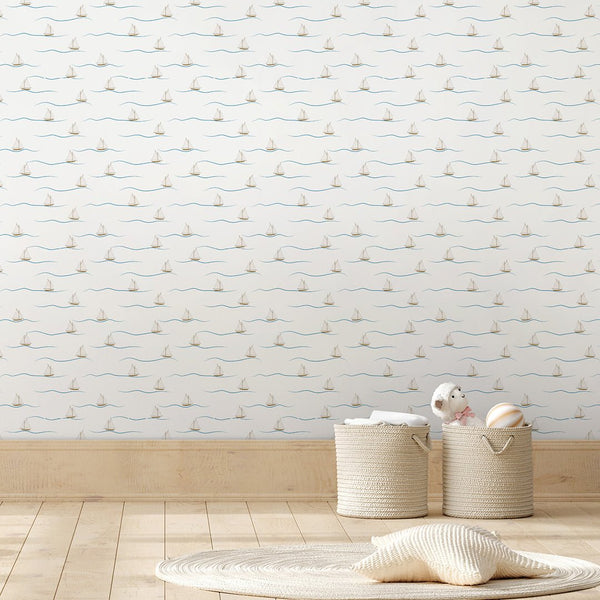 Tiny Cute Sailboats Wallpaper A082 - CostaCover-Peel and stick Removable Wallpaper-Abstract-abstract wall art-abstract wallpaper