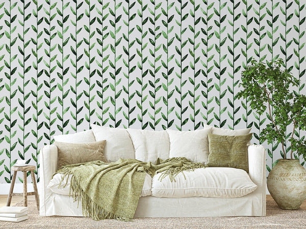 Green Leaves Wallpaper CC003 - CostaCover - Peel and stick Removable Wallpaper - Backsplash panels - bathroom wallpaper - bedroom interior