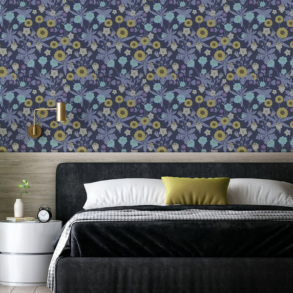 Purple Wildflowers by Morris Wallpaper W130 - CostaCover - Peel and stick Removable Wallpaper - abstract floral - abstract wallpaper - accent wallpaper