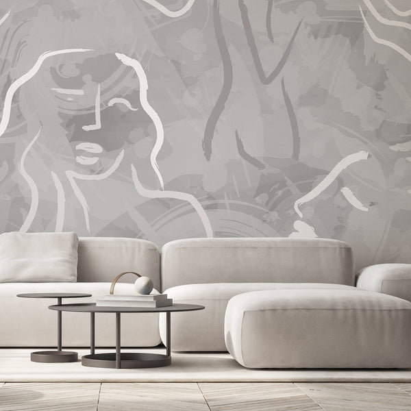 Gray & White Body Line Wall Mural AM017 - CostaCover - Peel and stick Removable Wallpaper - about walls - Abstract - abstract arches
