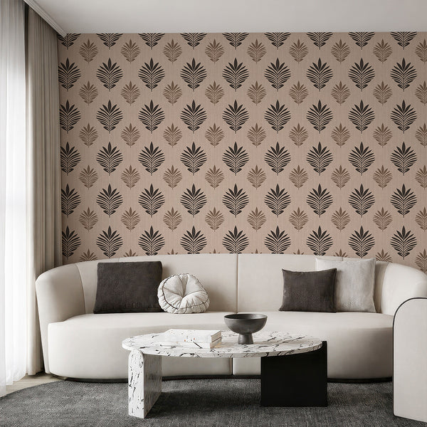 Beige Black Leaf Wallpaper L026