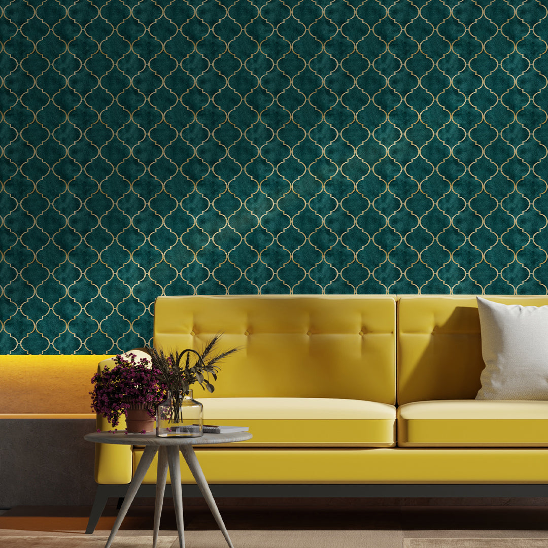 Emerald Green Art Deco Wallpaper CC331