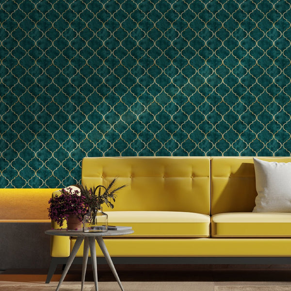 Emerald Green Art Deco Wallpaper CC331 - CostaCover - Peel and stick Removable Wallpaper - abstract wall art - abstract wallpaper - accent wallpaper